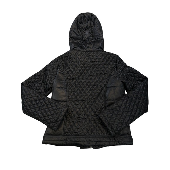 Pink Platinum Women's Black Quilted Hooded Puffer Jacket Zip Front Size S - Picture 2 of 8